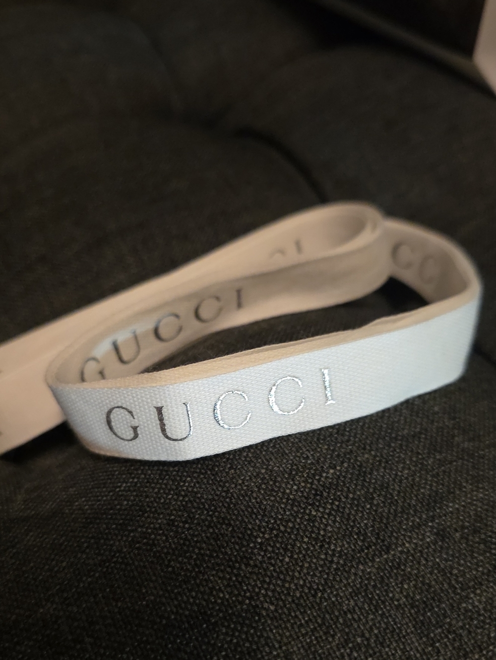 White And Silver Authentic Gucci Grosgrain Ribbon - 84" Long